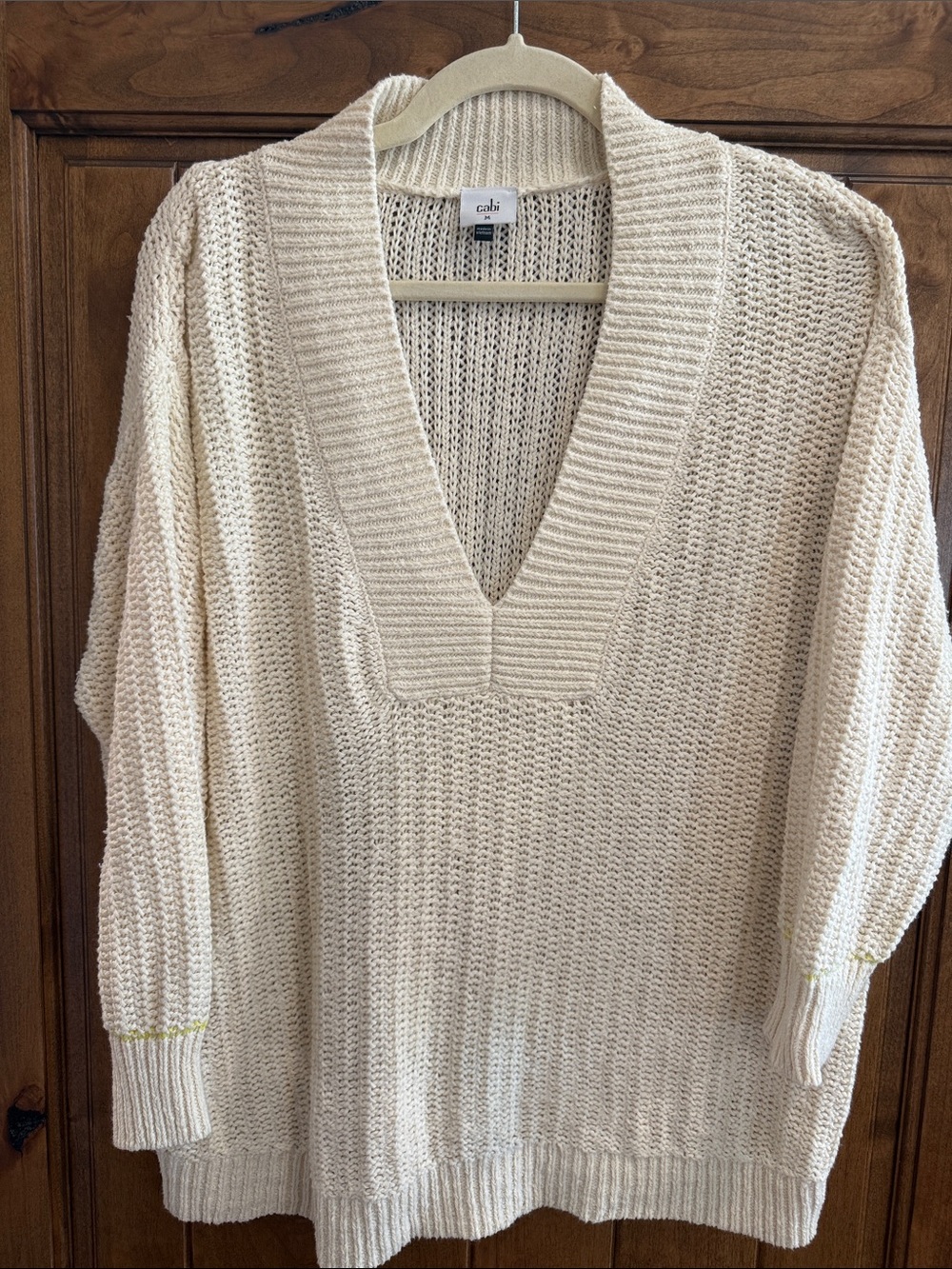 Cabi Cream V-Neck Knit Sweater